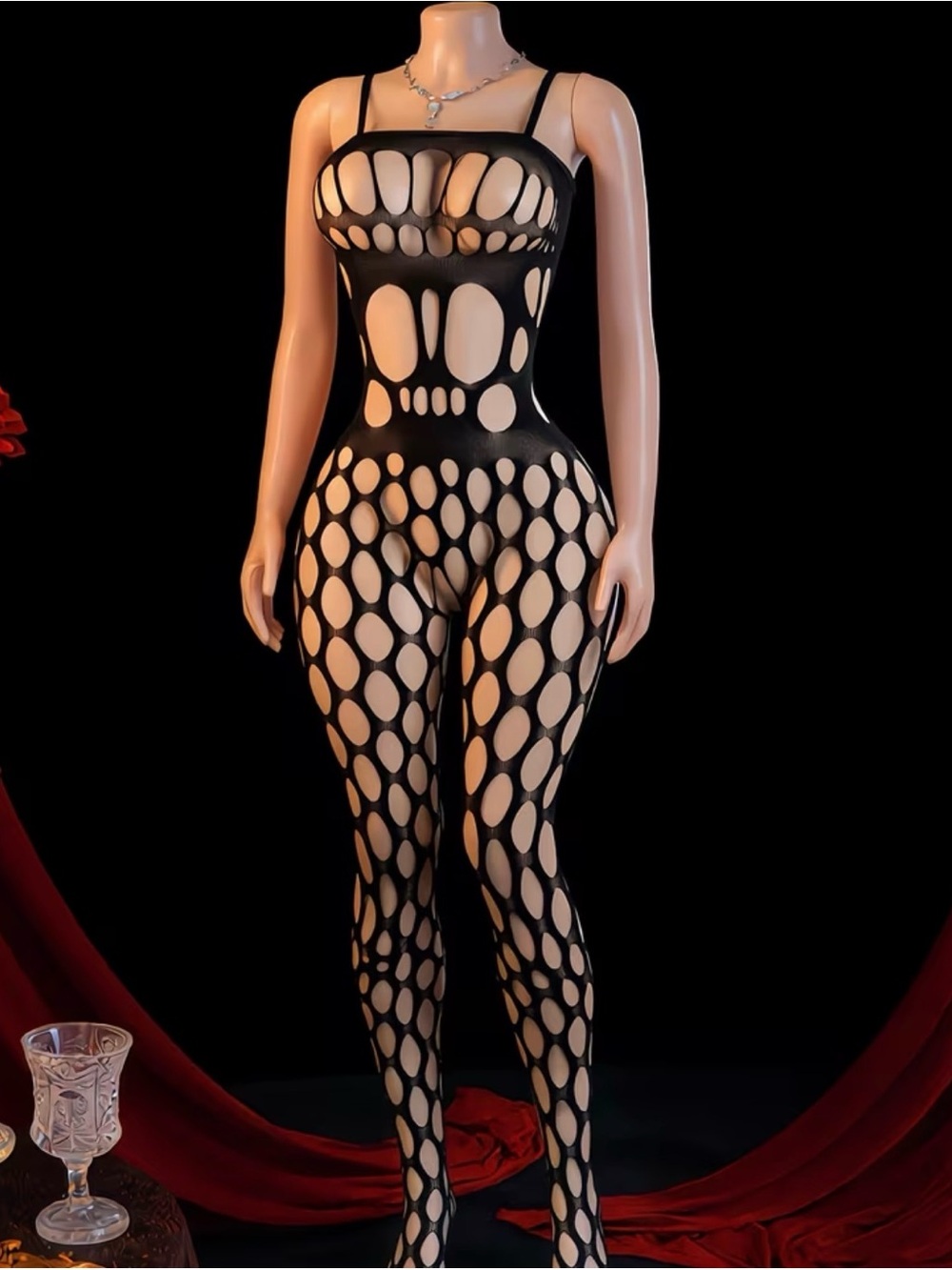 Black Cutout Fishnet Bodysuit - Women's Intimates